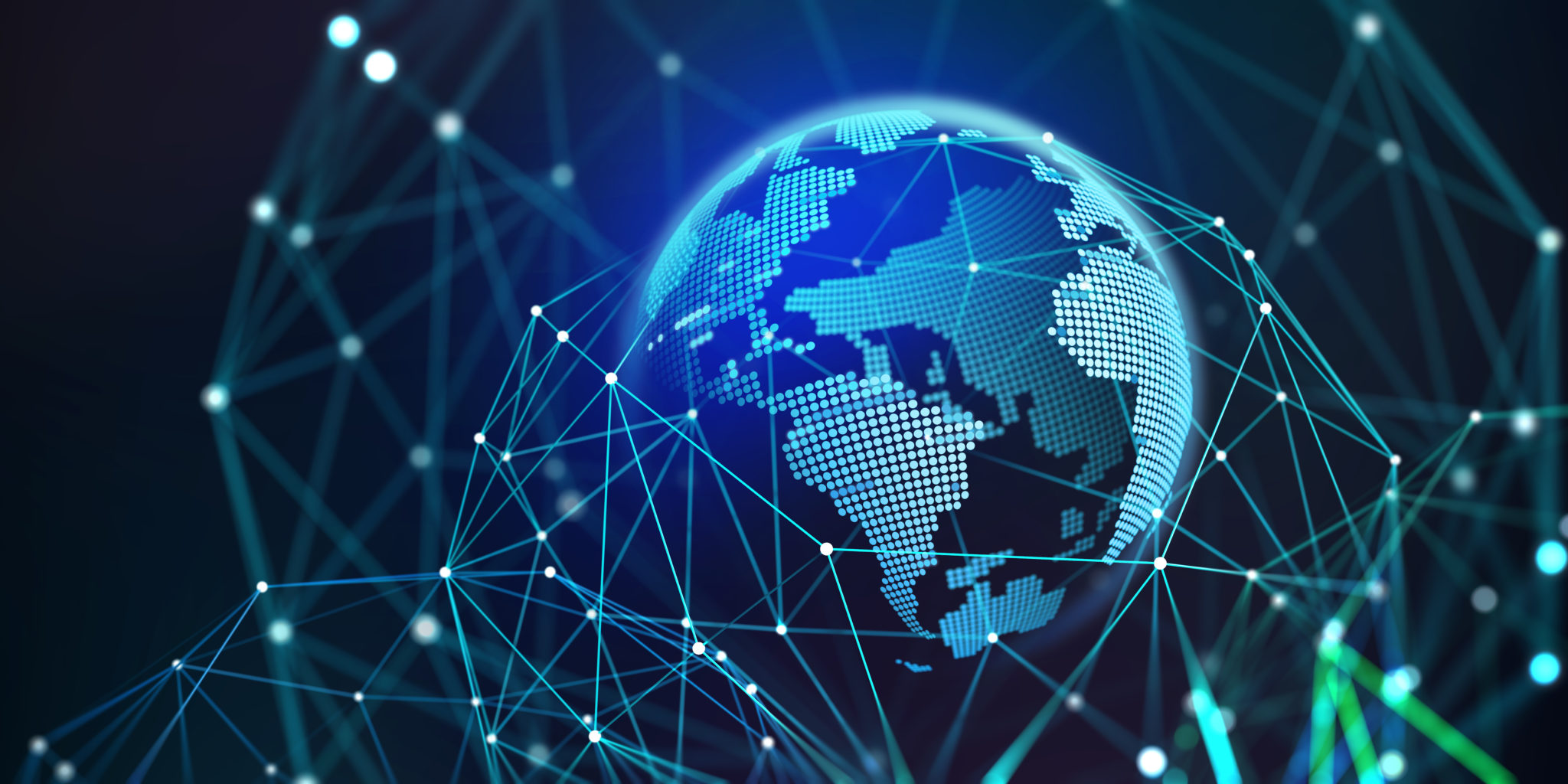 Holographic globe in a polygonal mesh 3D illustration. Business