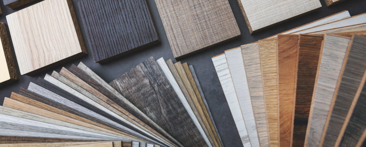 variety of furniture and flooring material samples for interior design