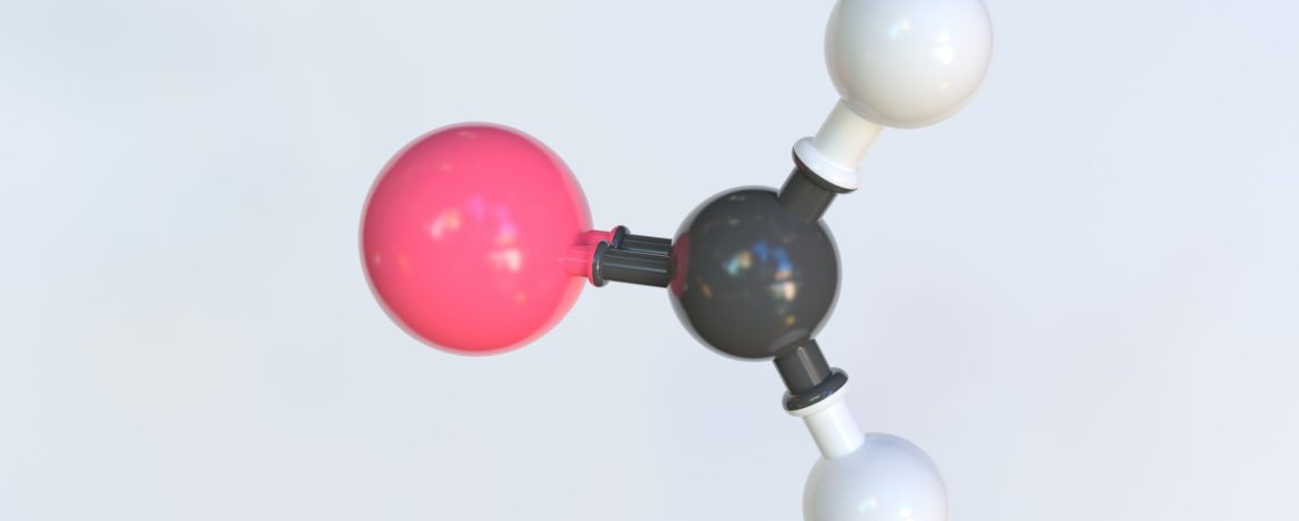 Formaldehyde molecule made with balls, scientific molecular model. 3D rendering