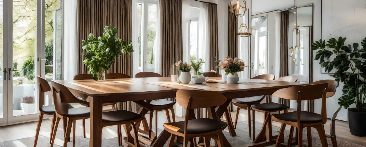 A dining table with dining chairs in a dining room.