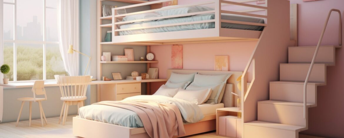 Modern teen bedroom featuring a custom-made with bunk bed, cozy and efficient. Generative AI