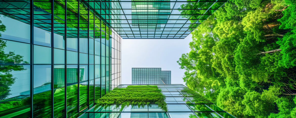 Green modern urban backdrops with sustainable buildings and infrastructure